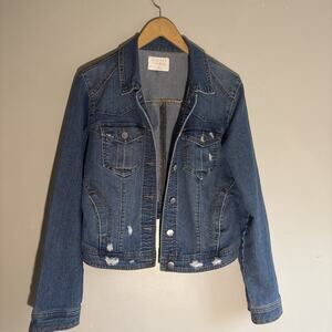 TINSEL TOWN Women's Distressed Western Denim Blue Jean Jacket M